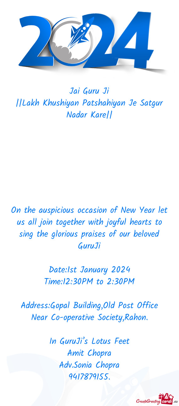 On the auspicious occasion of New Year let us all join together with joyful hearts to sing the glori