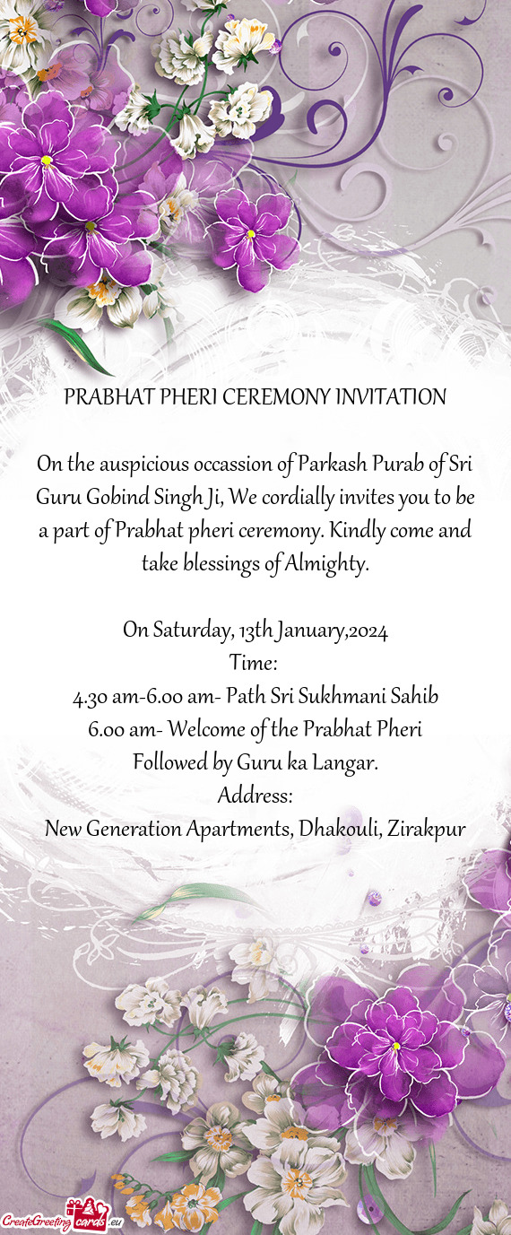 On the auspicious occassion of Parkash Purab of Sri Guru Gobind Singh Ji, We cordially invites you t