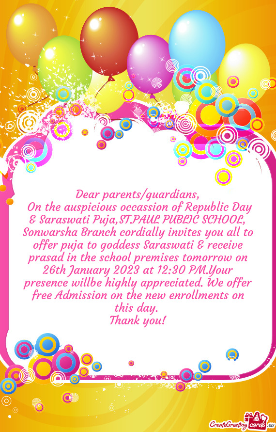On the auspicious occassion of Republic Day & Saraswati Puja,ST.PAUL PUBLIC SCHOOL, Sonwarsha Branc
