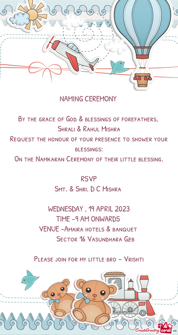 On the Namkaran Ceremony of their little blessing
