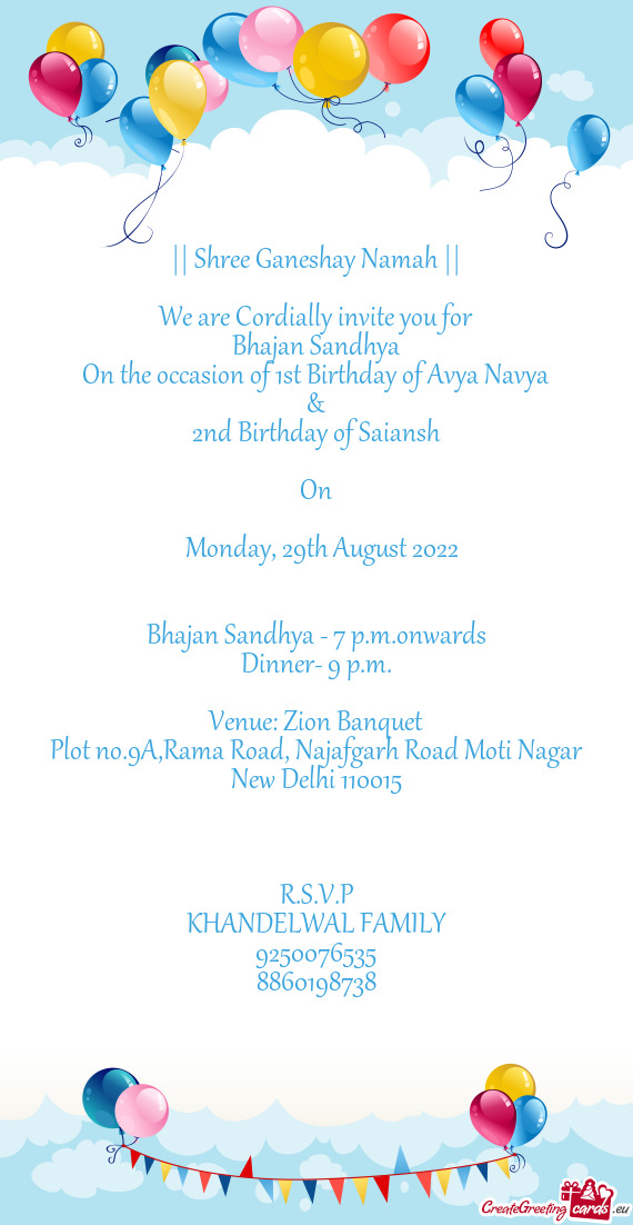 On the occasion of 1st Birthday of Avya Navya