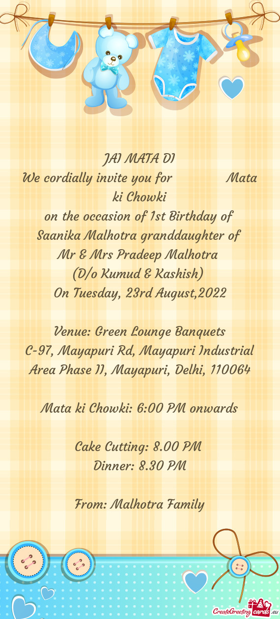 On the occasion of 1st Birthday of
