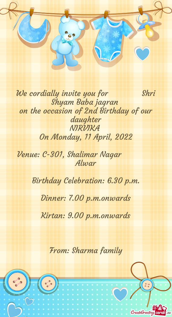 On the occasion of 2nd Birthday of our daughter