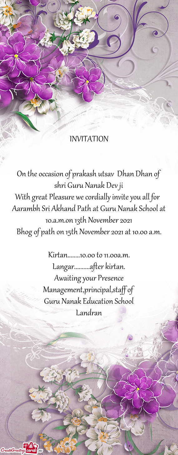 On the occasion of prakash utsav Dhan Dhan of shri Guru Nanak Dev ji