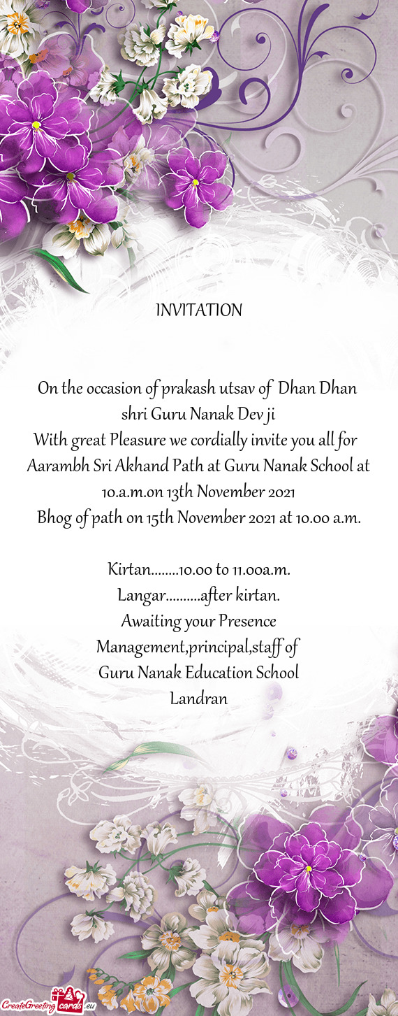 On the occasion of prakash utsav of Dhan Dhan shri Guru Nanak Dev ji