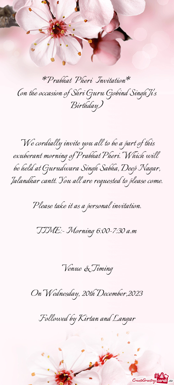 (on the occasion of Shri Guru Gobind Singh Ji