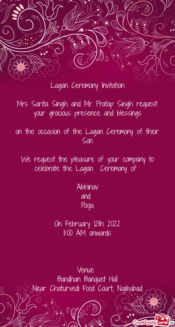 On the occasion of the Lagan Ceremony of their Son