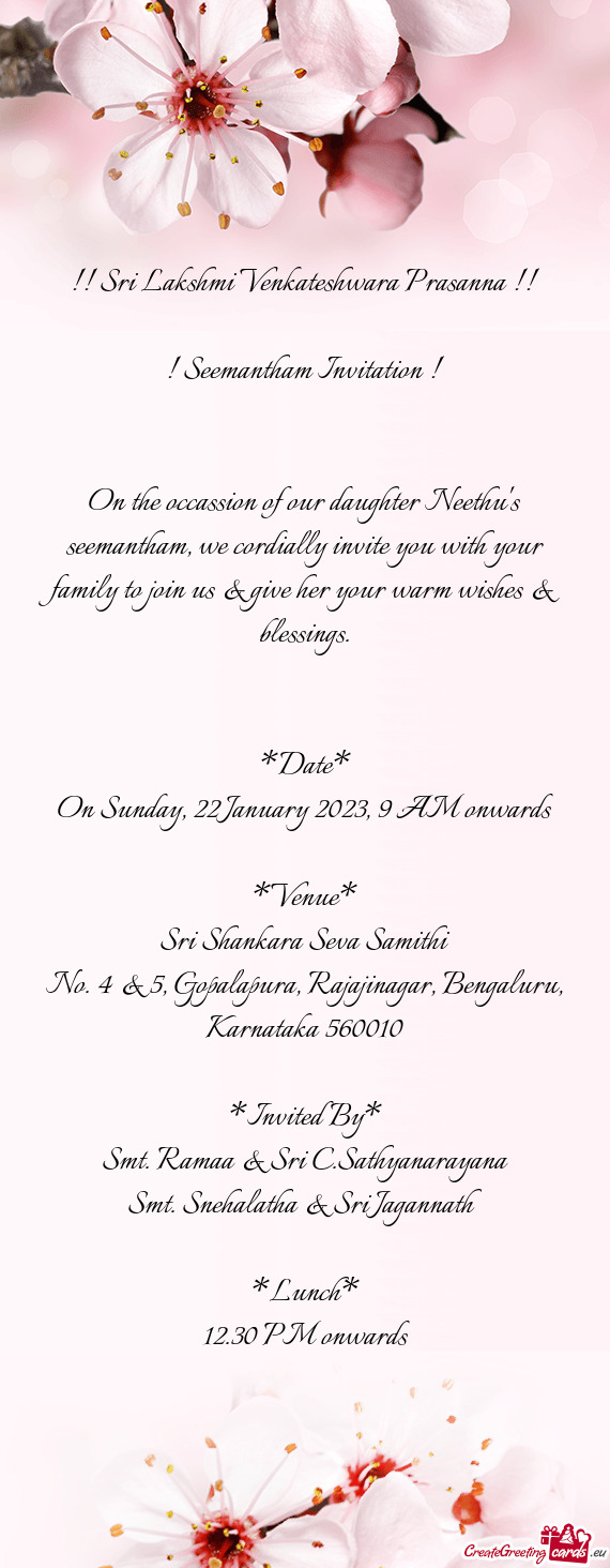 On the occassion of our daughter Neethu