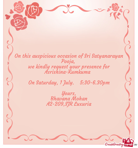 On this auspicious occasion of Sri Satyanarayan Pooja