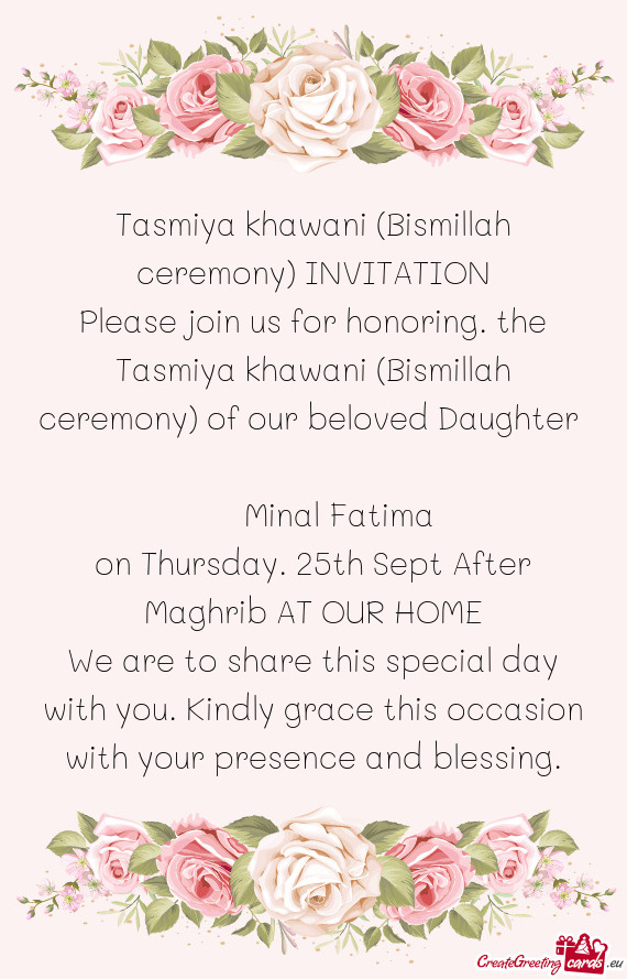 On Thursday. 25th Sept After Maghrib AT OUR HOME