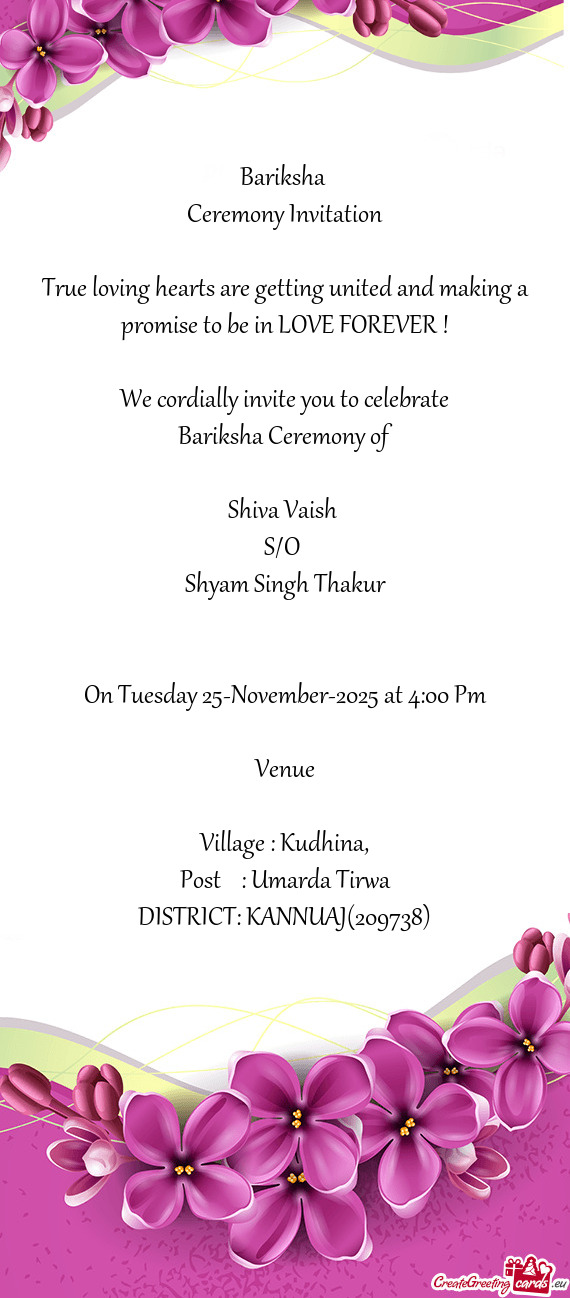 On Tuesday 25-November-2025 at 4:00 Pm