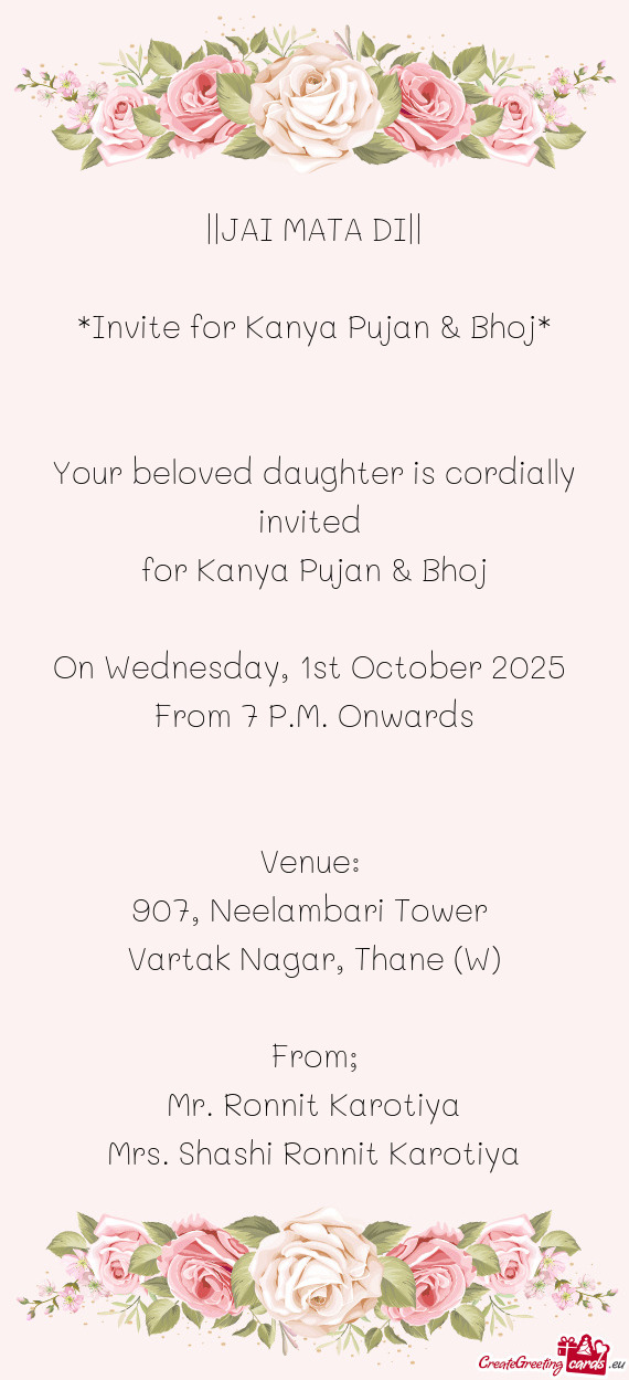 On Wednesday, 1st October 2025 From 7 P.M. Onwards