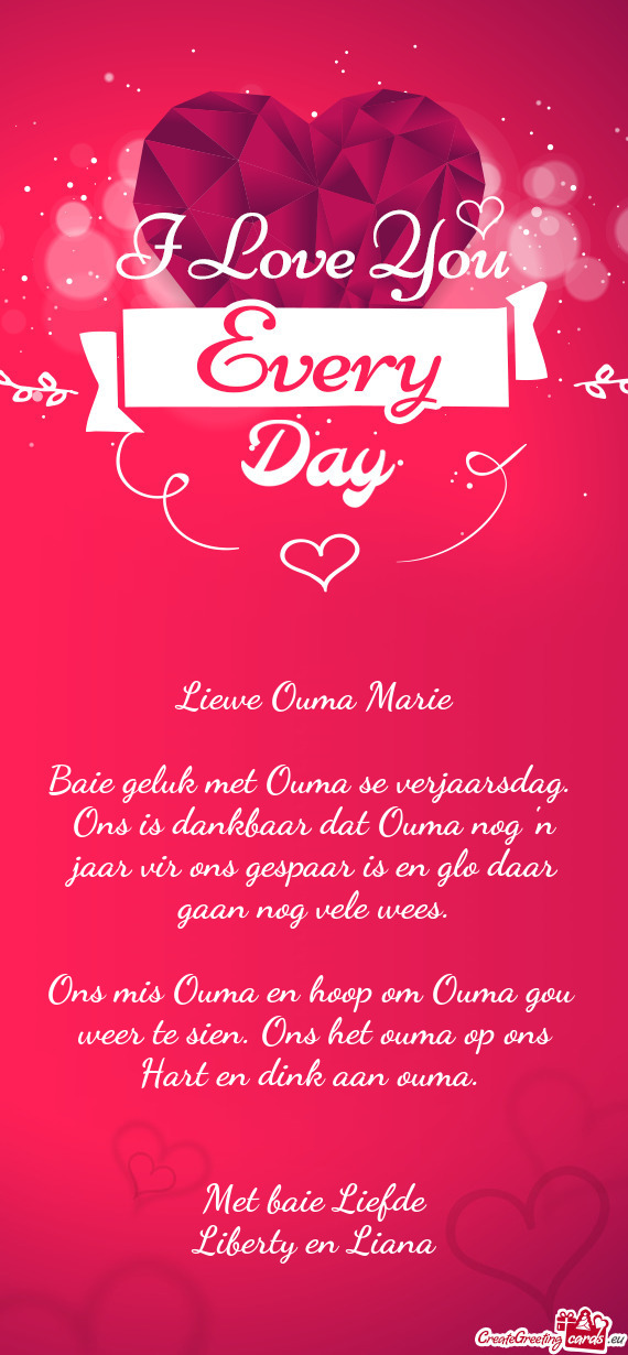 Ons mis Ouma en hoop om Ouma gou weer te sien