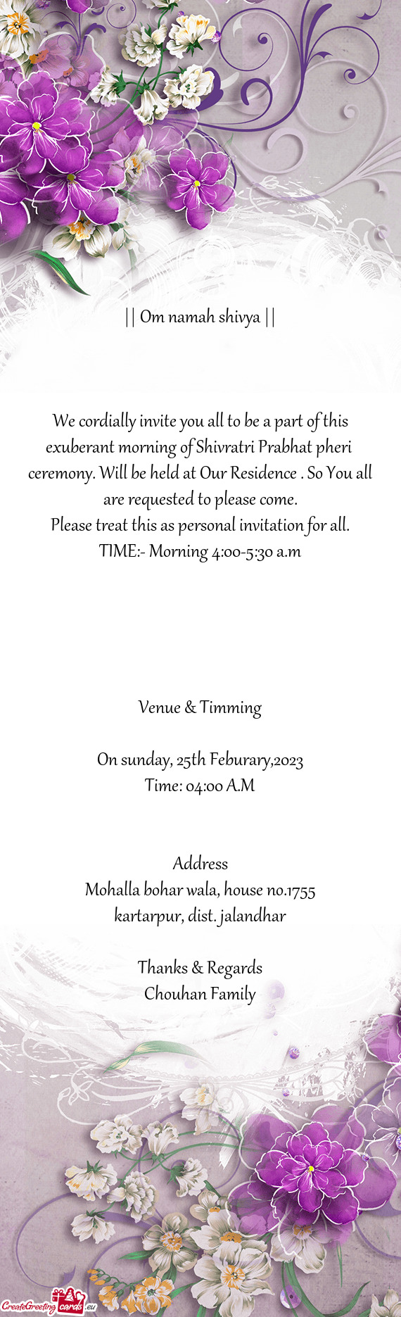 Ony. Will be held at Our Residence . So You all are requested to please come