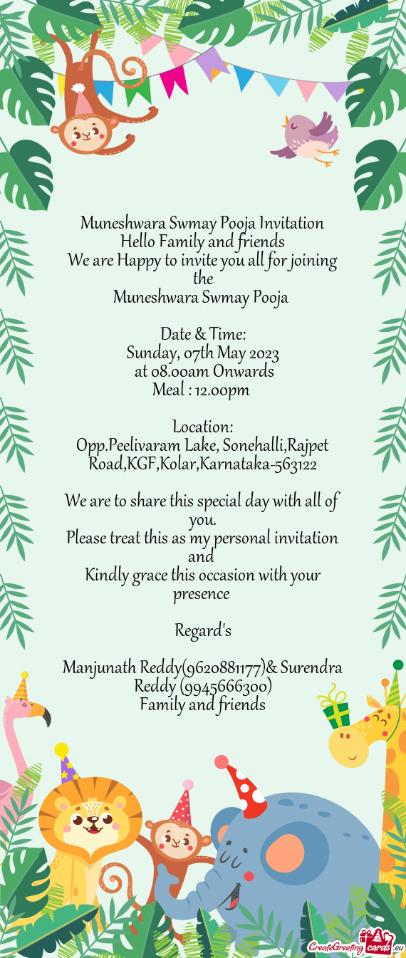 Opp.Peelivaram Lake, Sonehalli,Rajpet Road,KGF,Kolar,Karnataka-563122