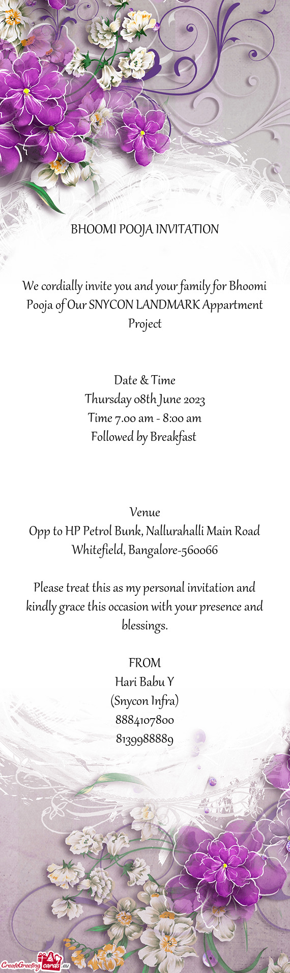Opp to HP Petrol Bunk, Nallurahalli Main Road