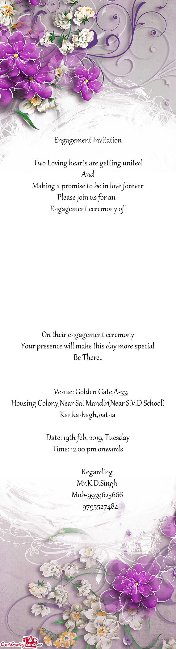 Orever
 Please join us for an 
 Engagement ceremony of
 
 
 
 
 
 
 
 
 
 
 On their engagement ce