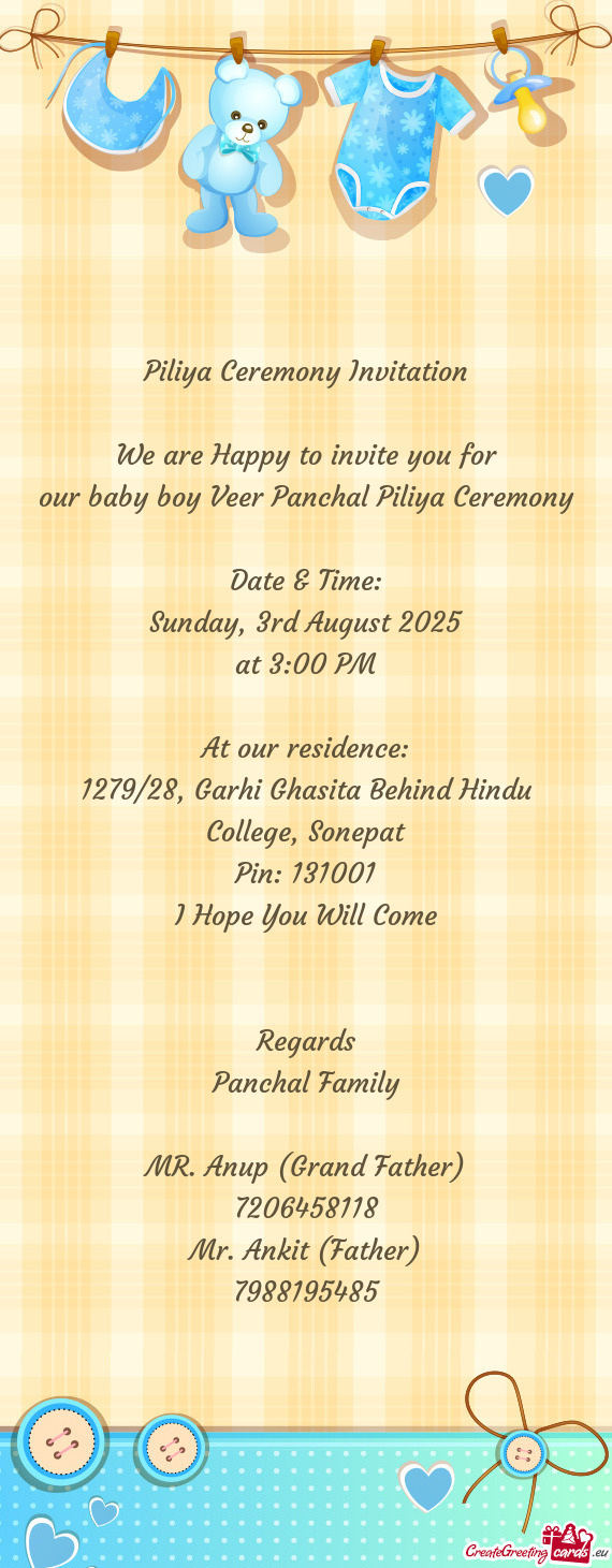 Our baby boy Veer Panchal Piliya Ceremony