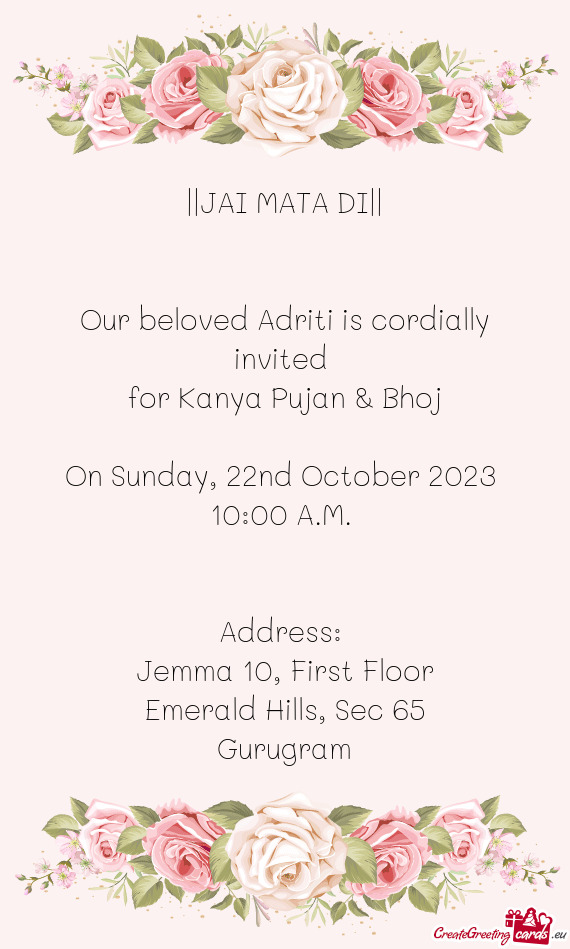 Our beloved Adriti is cordially invited