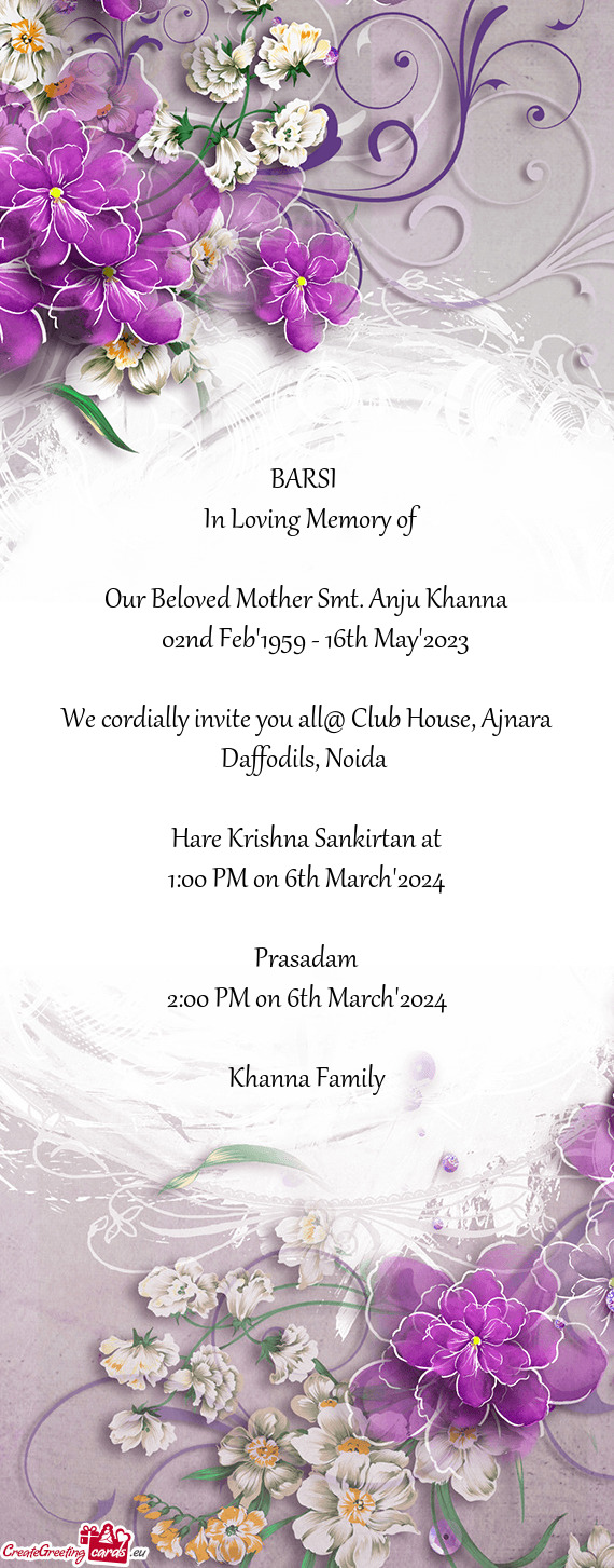 Our Beloved Mother Smt. Anju Khanna