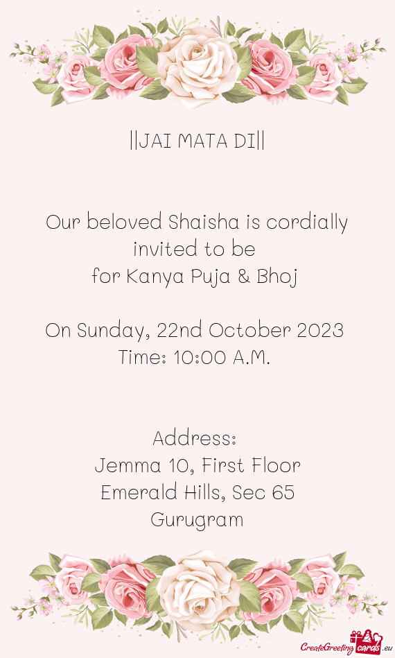 Our beloved Shaisha is cordially invited to be