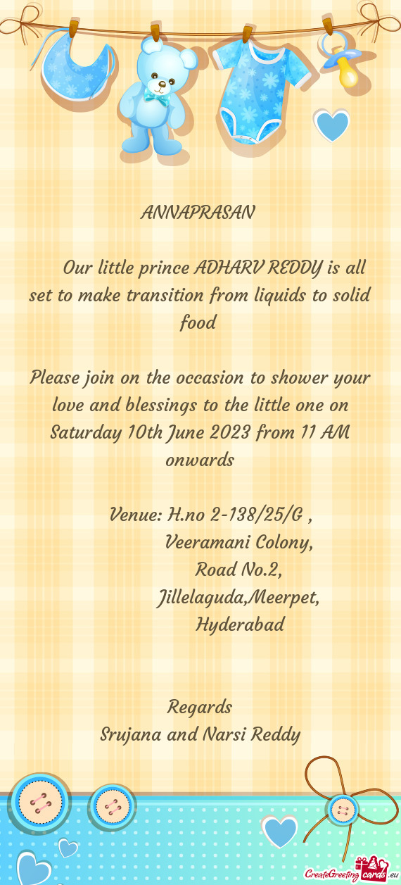 Our little prince ADHARV REDDY is all set to make transition from liquids to solid food