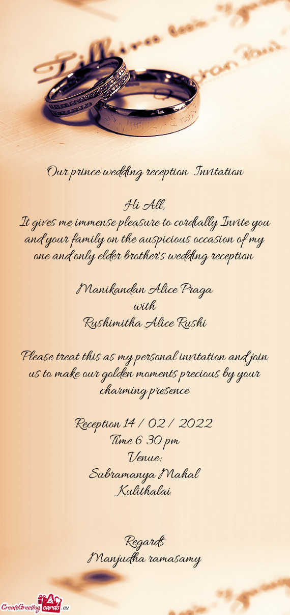 Our prince wedding reception Invitation