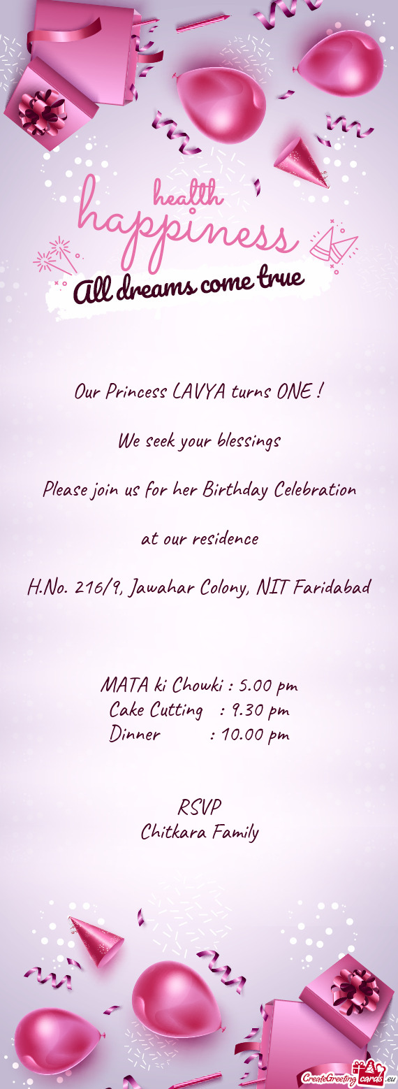 Our Princess LAVYA turns ONE ! We seek your blessings Please join us for her Birthday Celebrat