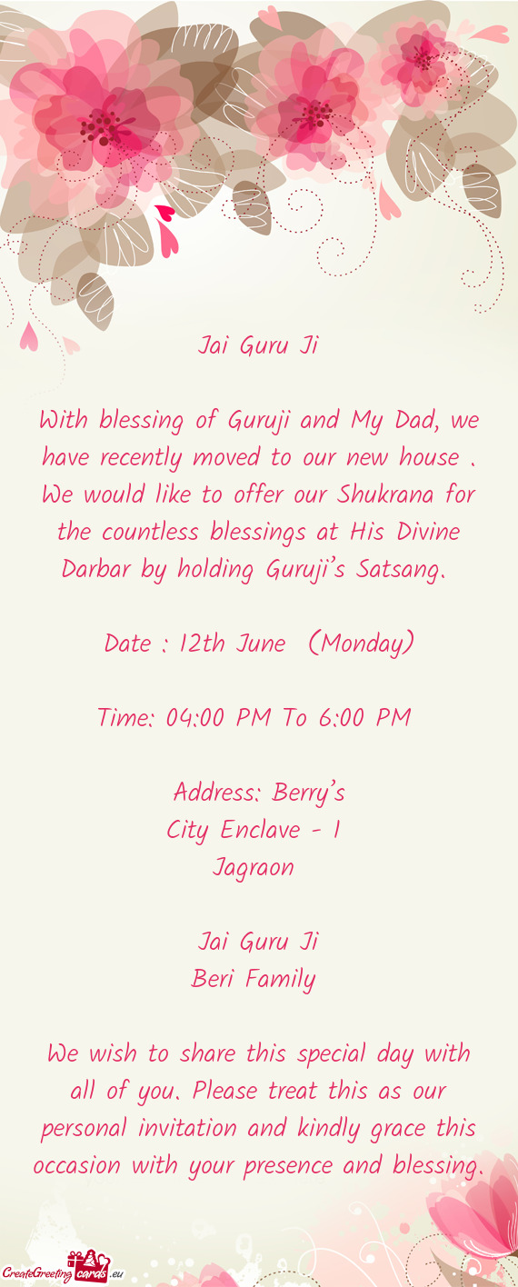 Our Shukrana for the countless blessings at His Divine Darbar by holding Guruji’s Satsang