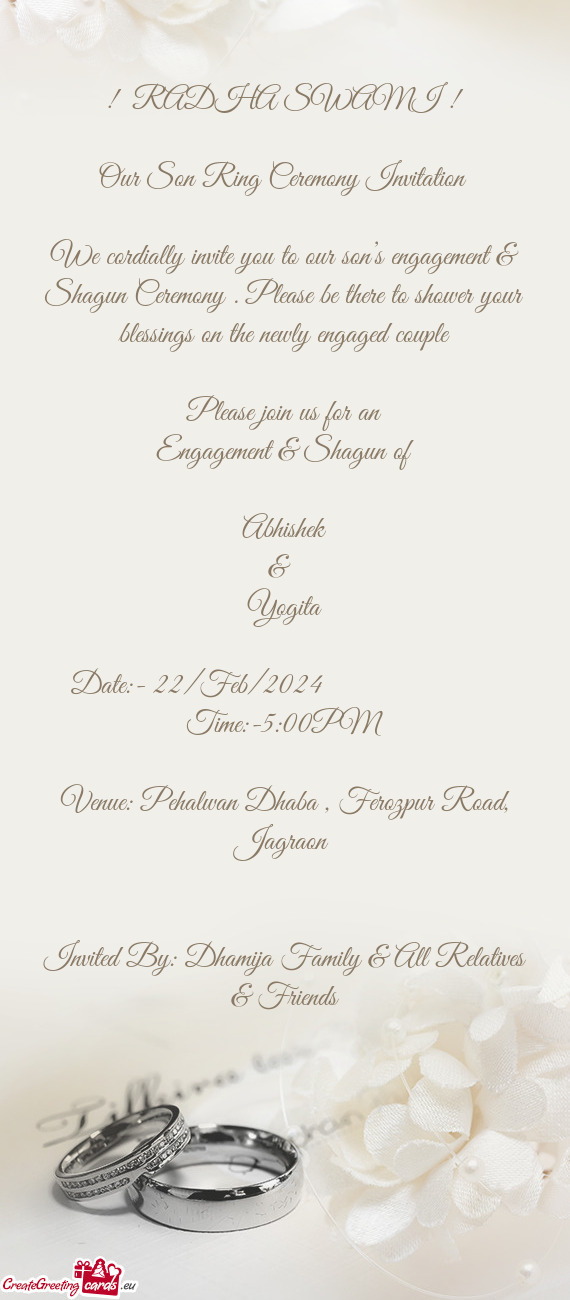 Our Son Ring Ceremony Invitation