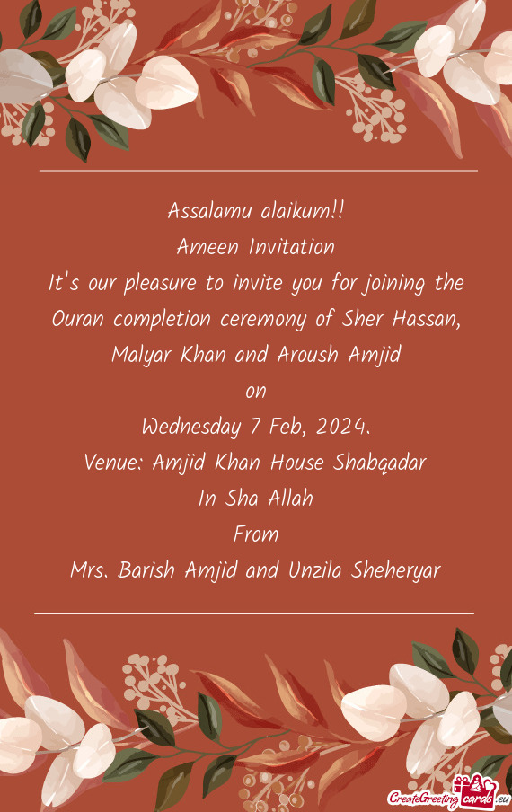 Ouran completion ceremony of Sher Hassan, Malyar Khan and Aroush Amjid