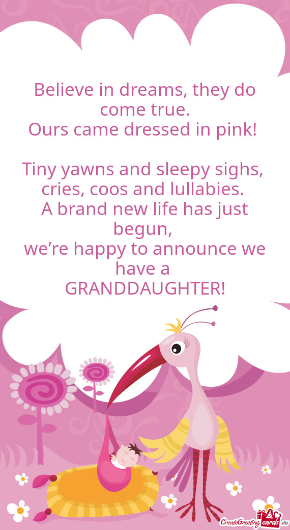 Ours came dressed in pink! 
 
 Tiny yawns and sleepy sighs