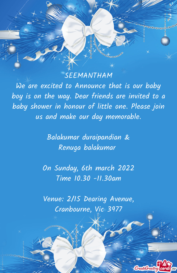 Ower in honour of little one. Please join us and make our day memorable