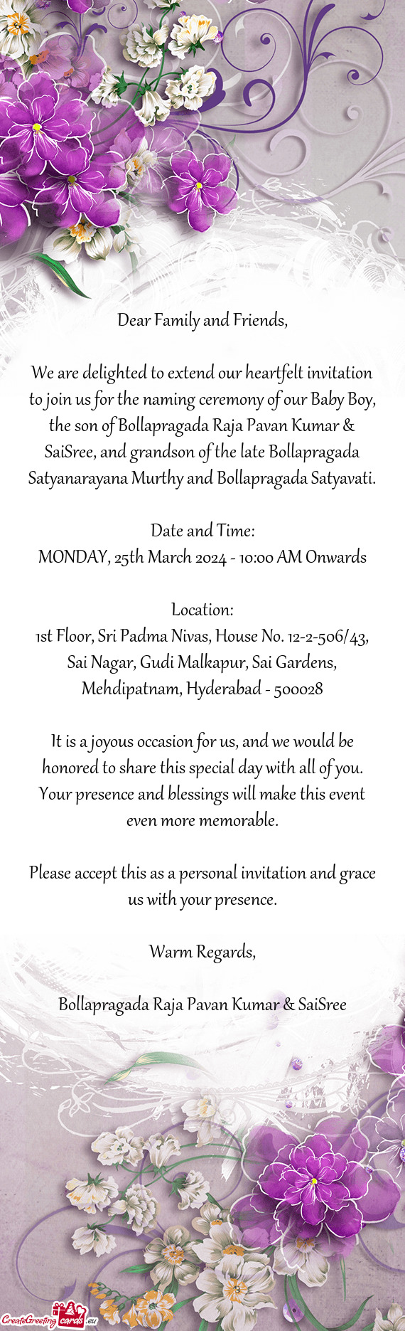 Oy, the son of Bollapragada Raja Pavan Kumar & SaiSree, and grandson of the late Bollapragada Satyan