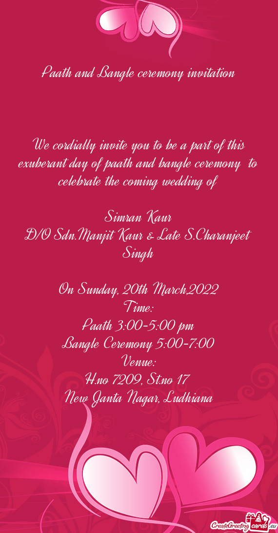 Paath and Bangle ceremony invitation