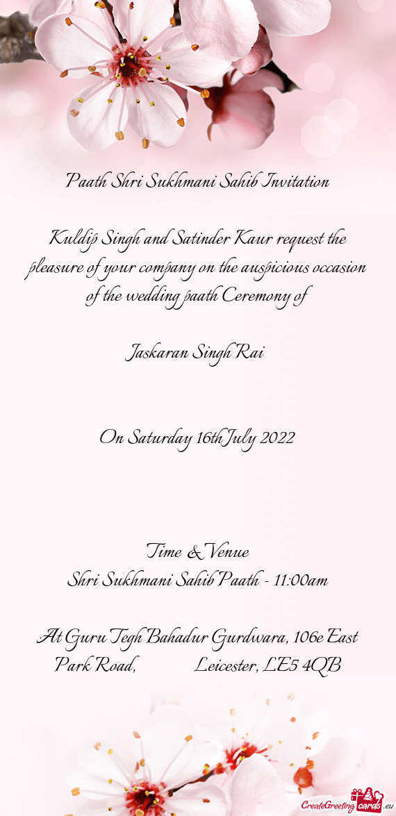 Paath Shri Sukhmani Sahib Invitation