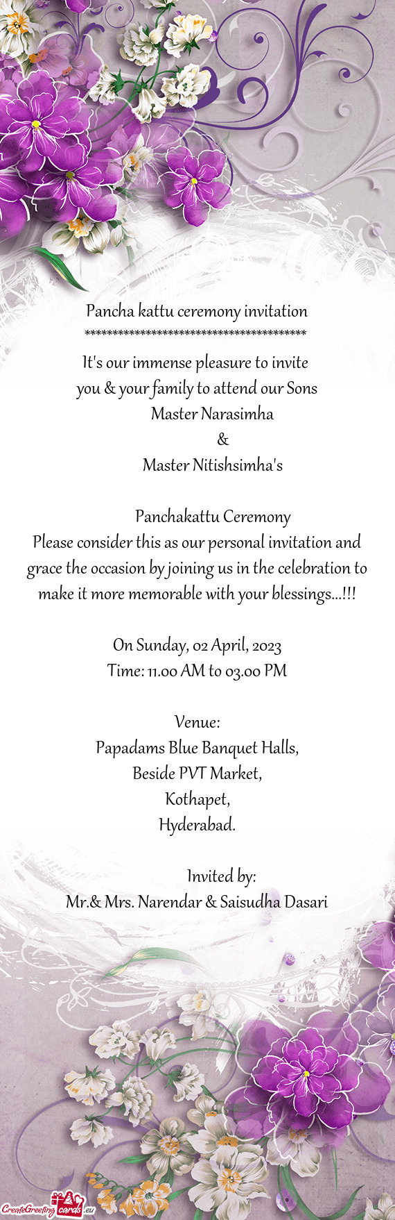 Pancha kattu ceremony invitation