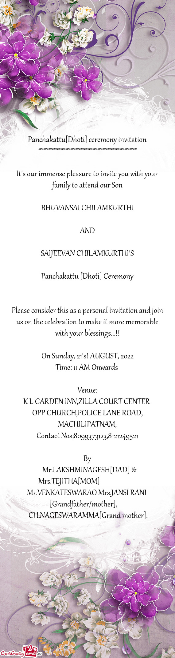 Panchakattu[Dhoti] ceremony invitation