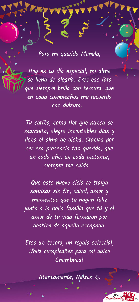 Para mi querida Manela