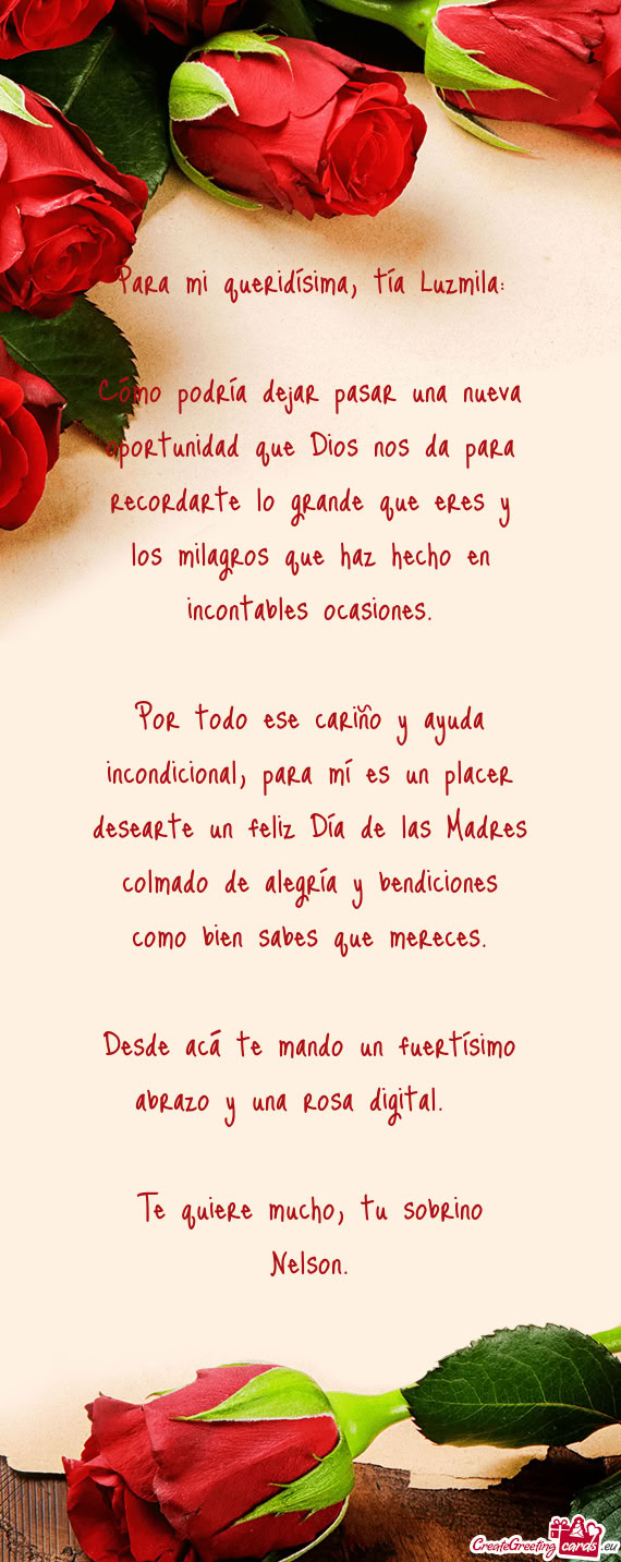 Para mi queridísima, tía Luzmila