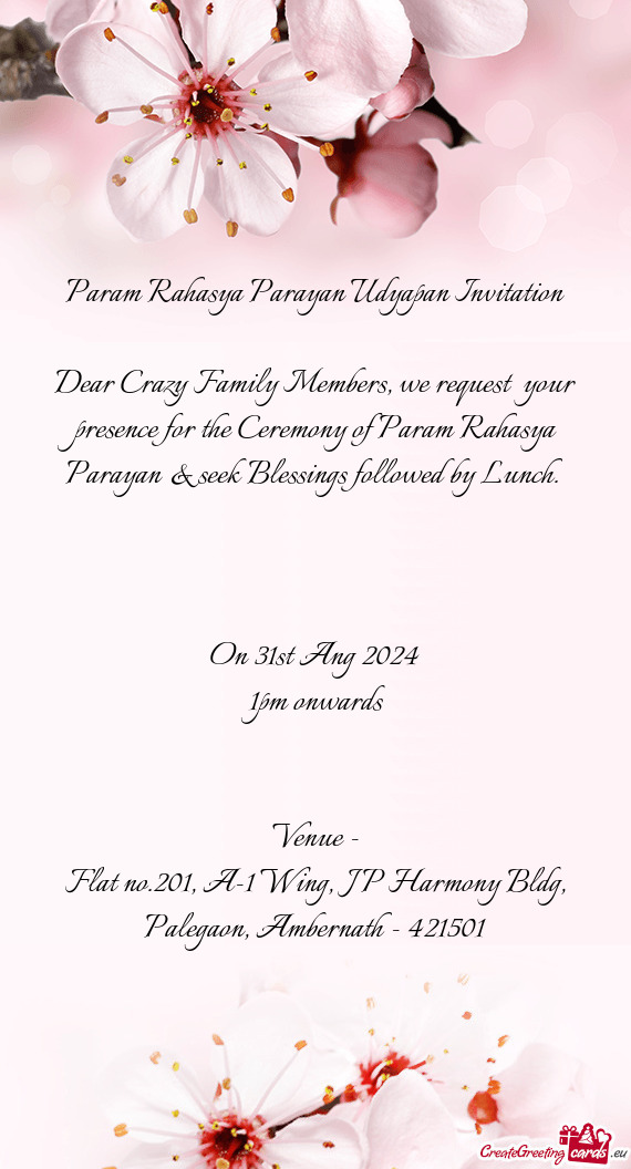 Param Rahasya Parayan Udyapan Invitation