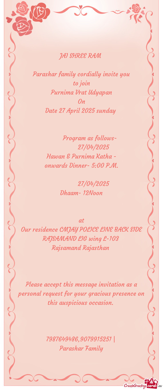 Parashar family cordially invite you