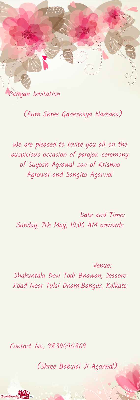 Parojan Invitation       (Aum Shree Ganeshaya Namaha)