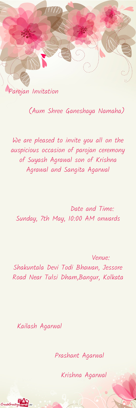 Parojan Invitation        (Aum Shree Ganeshaya Namaha)
