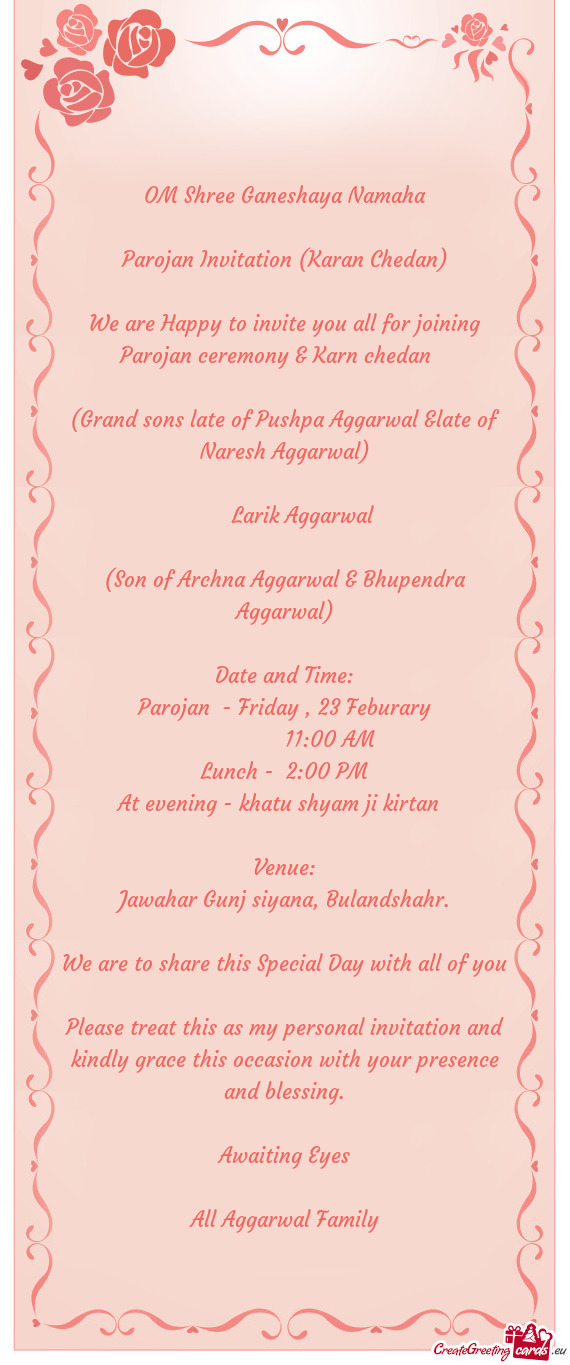 Parojan Invitation (Karan Chedan)
