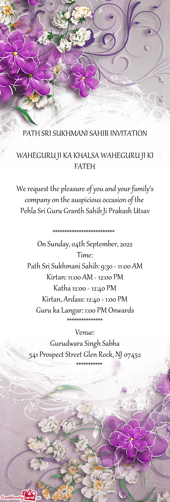 PATH SRI SUKHMANI SAHIB INVITATION
