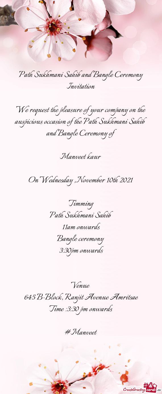 Path Sukhmani Sahib and Bangle Ceremony Invitation