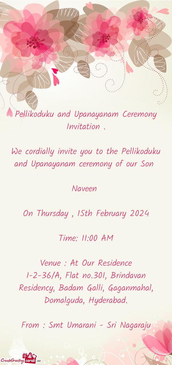 Pellikoduku and Upanayanam Ceremony Invitation