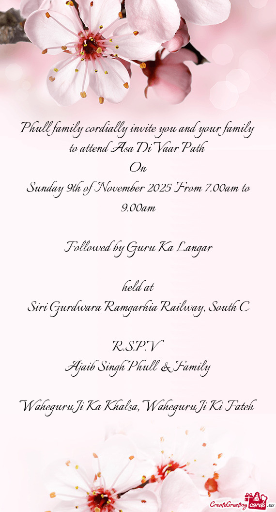 Phull family cordially invite you and your family