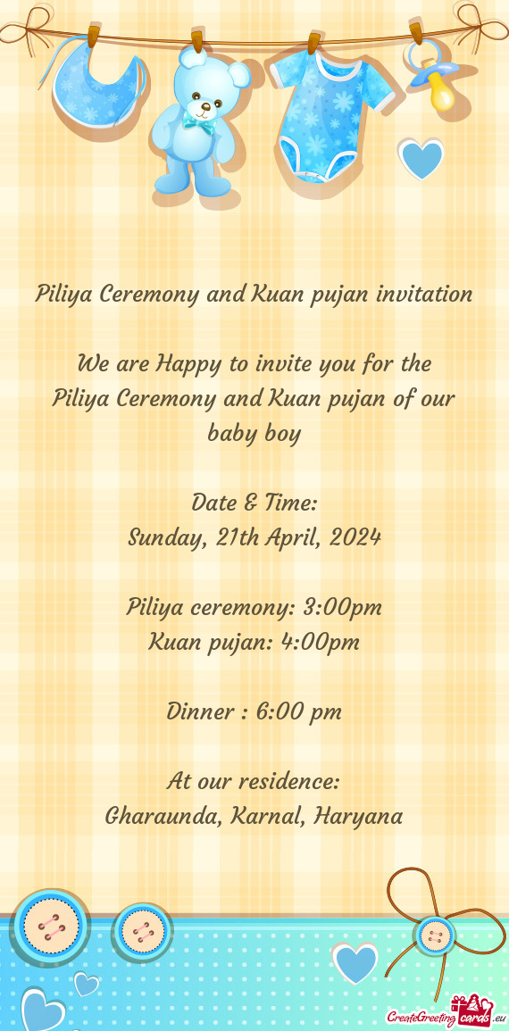 Piliya Ceremony and Kuan pujan invitation